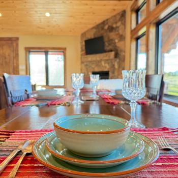 Beautiful dining table with full table settings