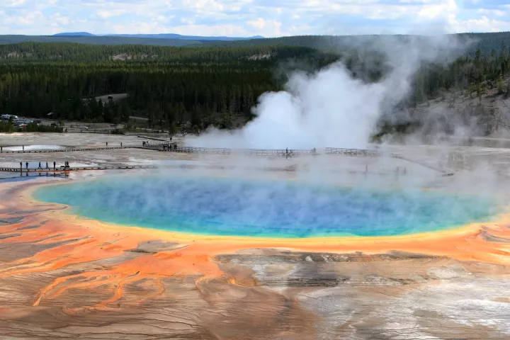 Grand Prismatic Spring with its rings of blue, green and orange