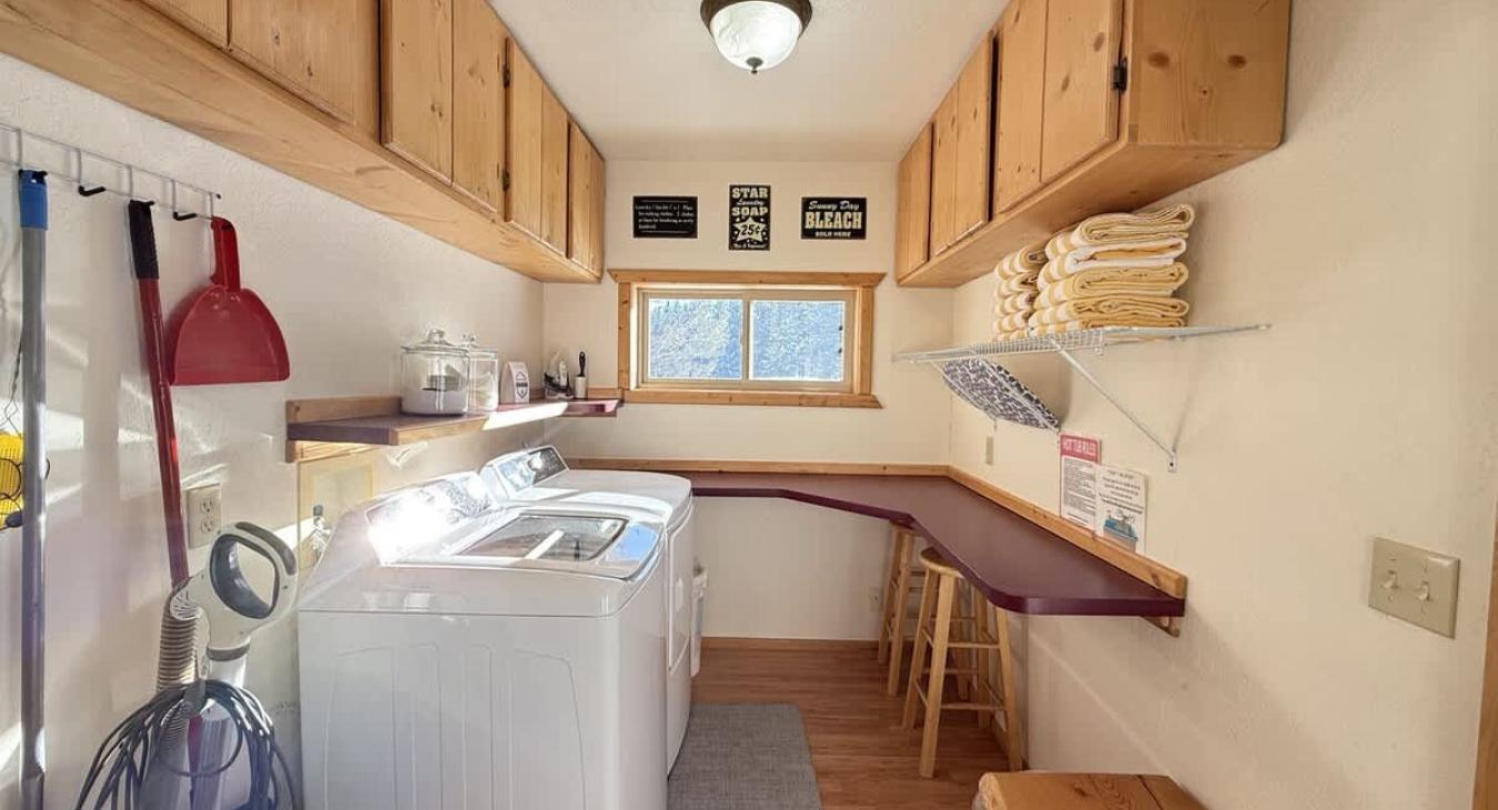 Downstairs a laundry room with a washer and dryer is located for you to use. Laundry soap is provided.