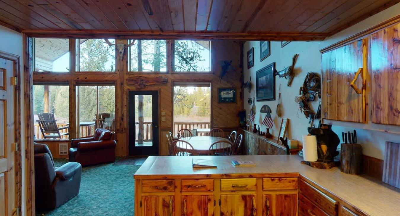 Seating is also available at the kitchen island.