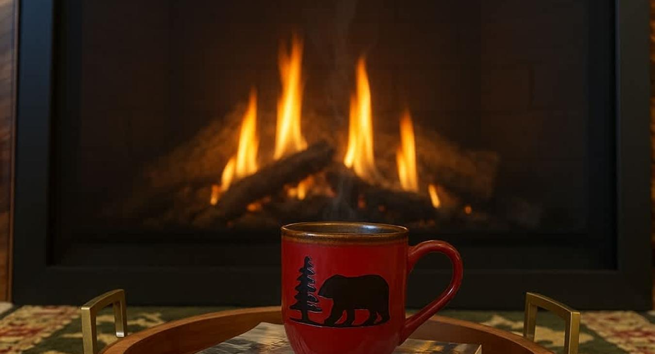 Relax by the fireplace with a good book and a hot cup of coffee