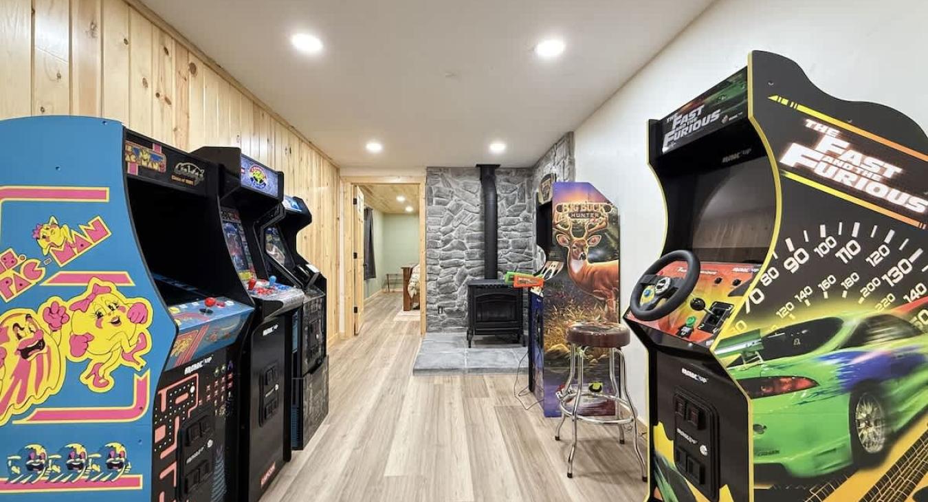 Game area downstairs in the basement.