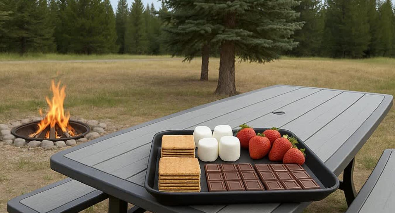 Beautiful picnic table located near the cabin to enjoy meals outside.