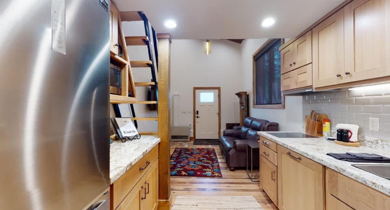 View of the living area from the kitchen.