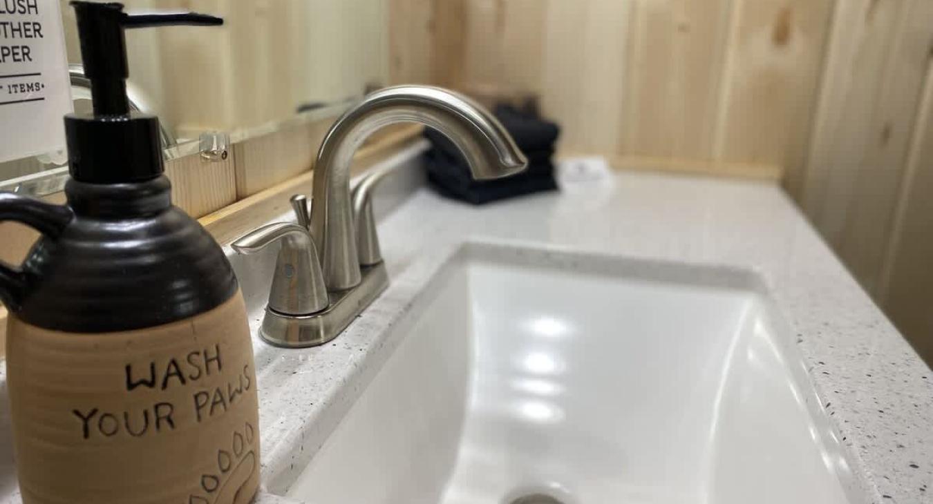 Clean sink with makeup cloths provided for you.