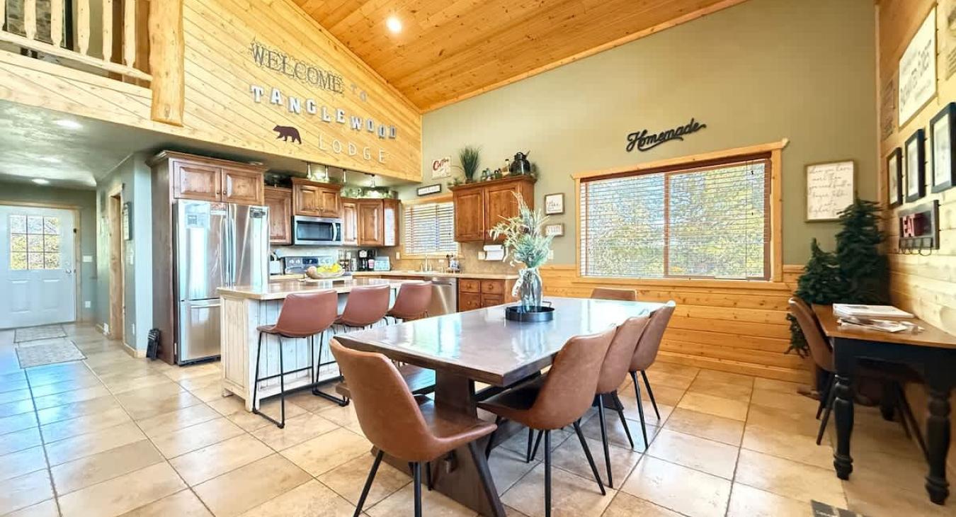 Seating at the dining table and island seating.