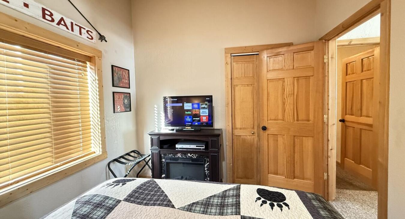 A smart tv is provided here to unwind after a long day.