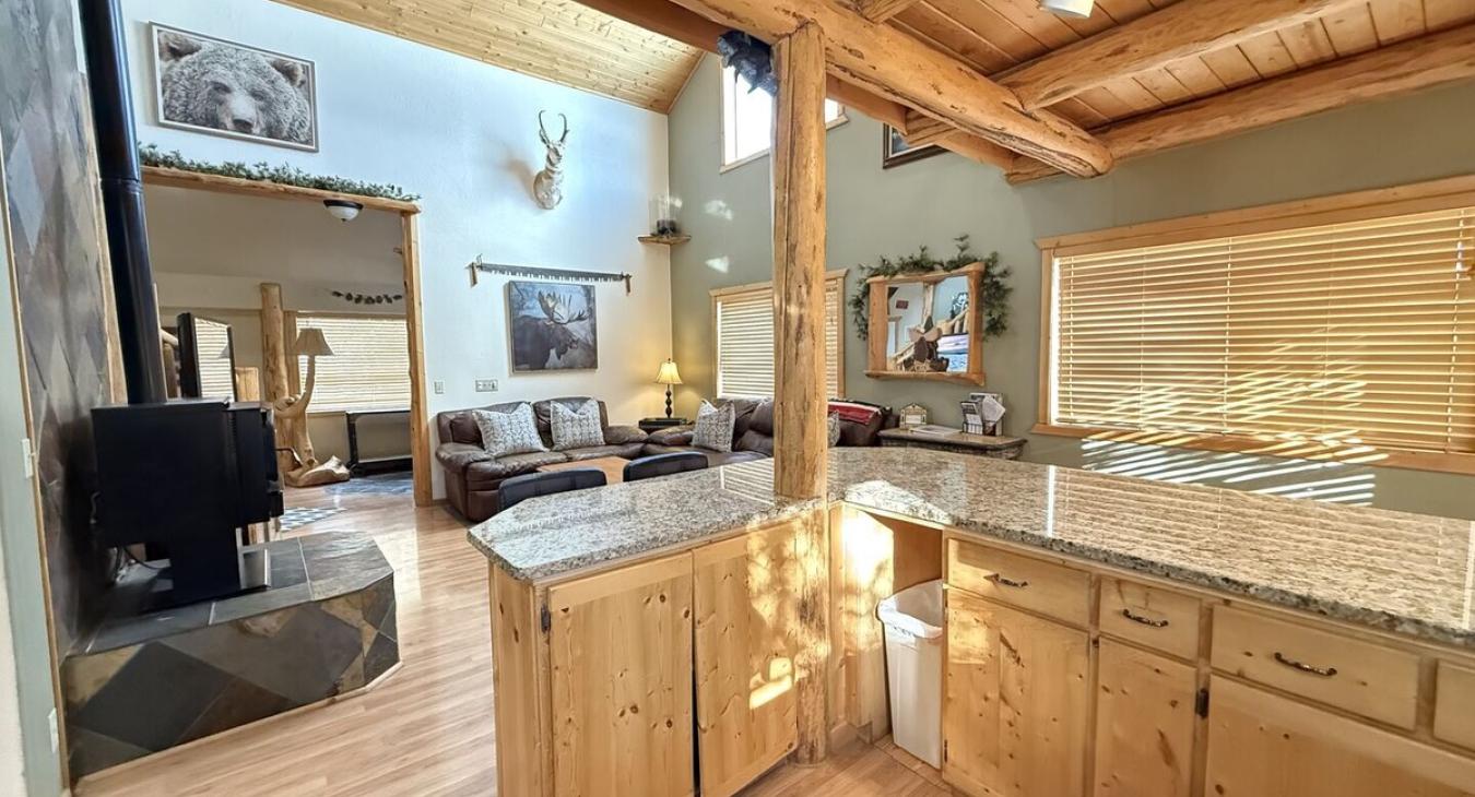 A open kitchen and living room to relax during your stay.