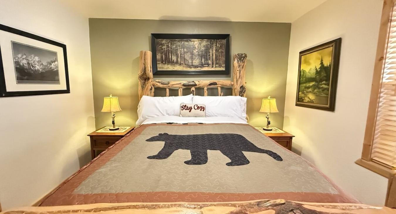 The master bedroom is easily located downstairs.