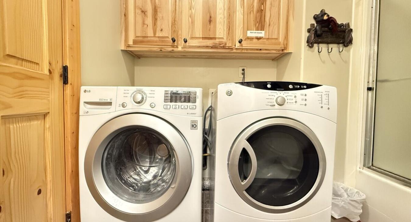 Full size washer and dryer located in the basement bathroom. Laundry soap is provided for your use.