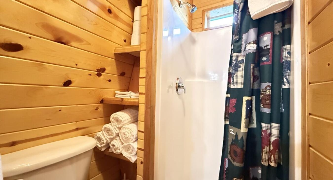 2nd bathroom with shower, towels provided.