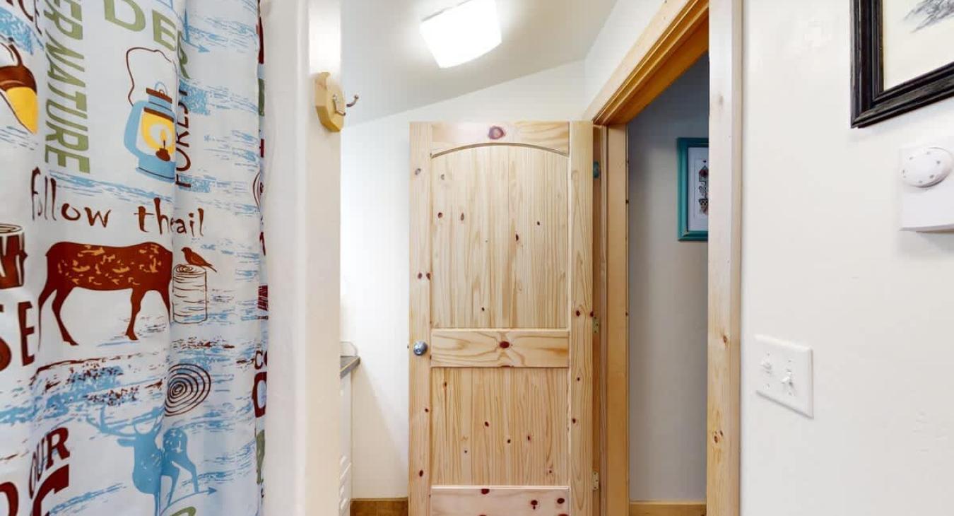 Shampoo, conditioner, and body wash are provided in the shower as well.