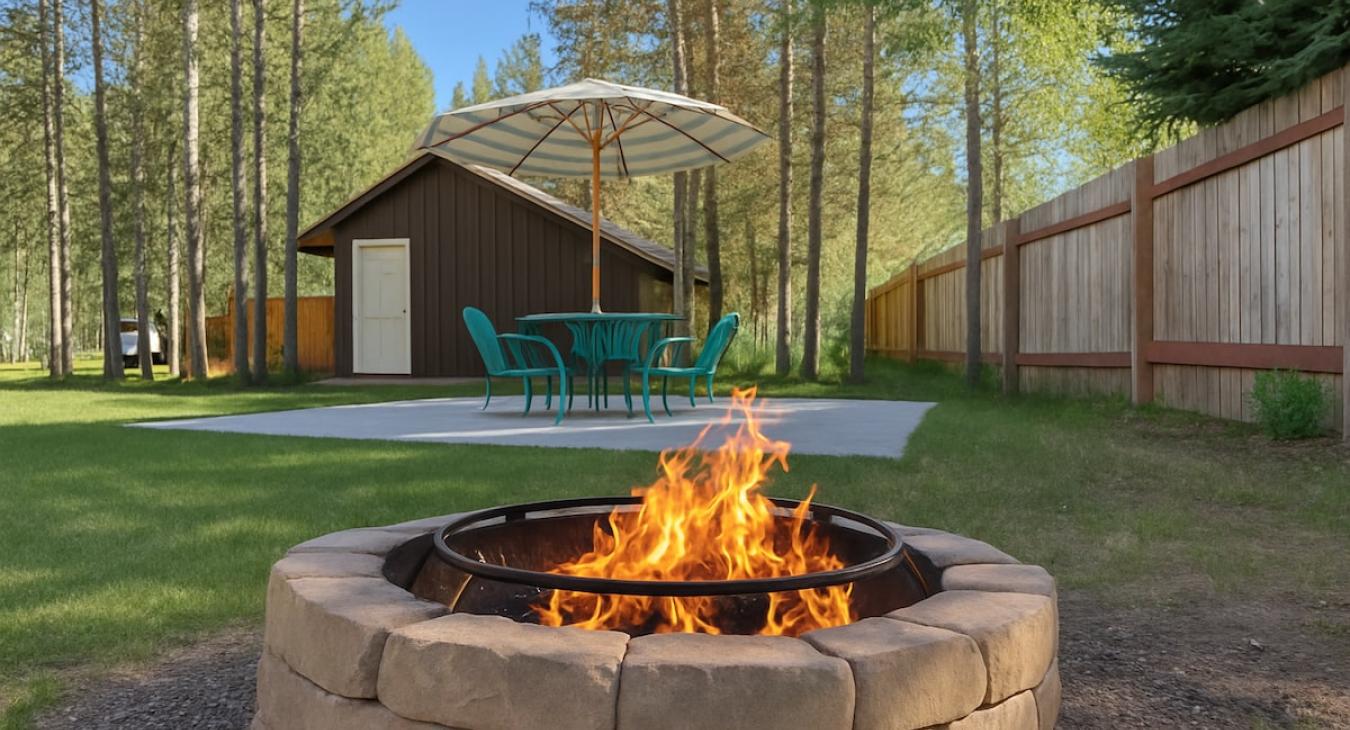 Roast some marshmallows on the fire pit in the private backyard
