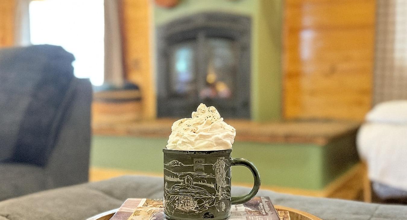 Have a cup of cocoa while enjoying the fire.