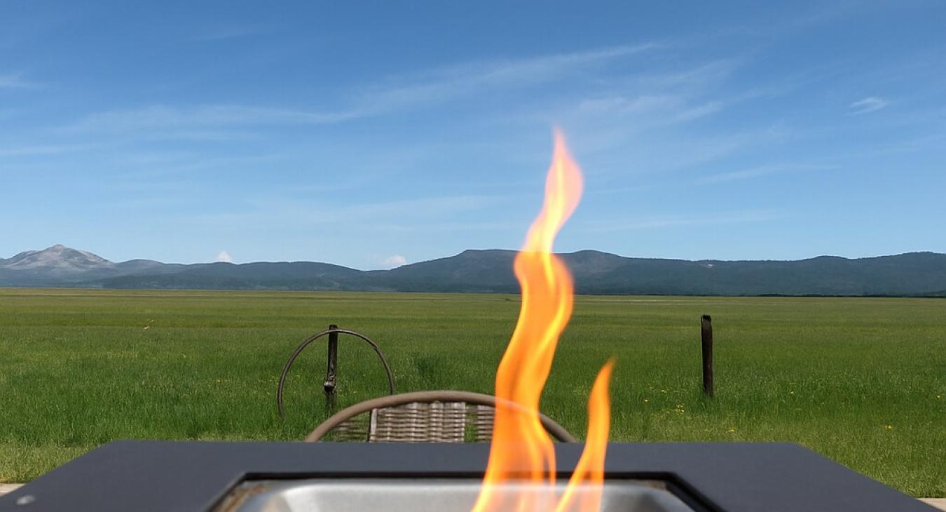 Seating is provided around the firepit to spend some quality time with each other.