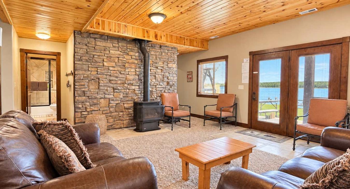 Access the grill area outside from the double doors pictured here.