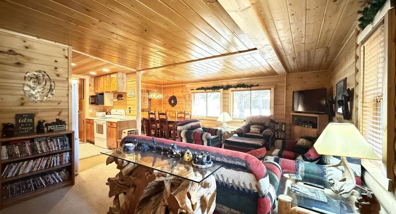 Entryway into the cabin into the living room.