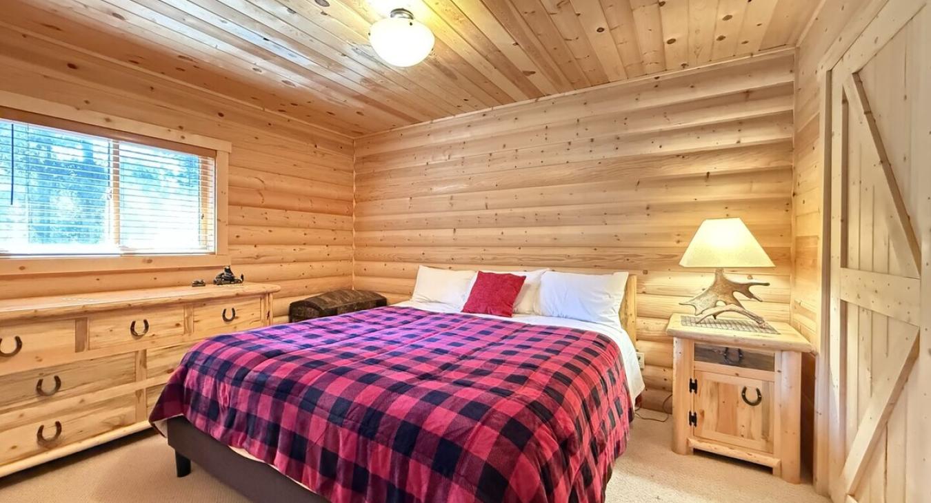 Second bedroom equipped with a king bed and dresser with a closet.