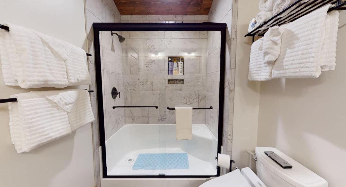 Standing shower in one of the Jack and Jill bathrooms.