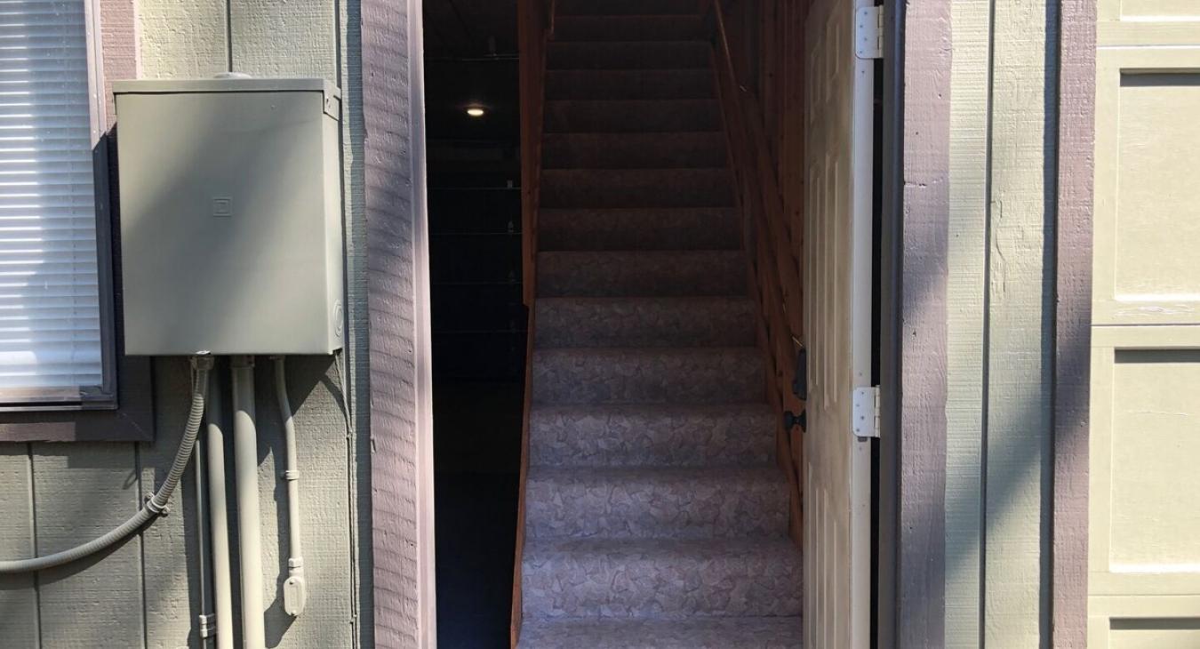 Stairs that lead up the cabin.