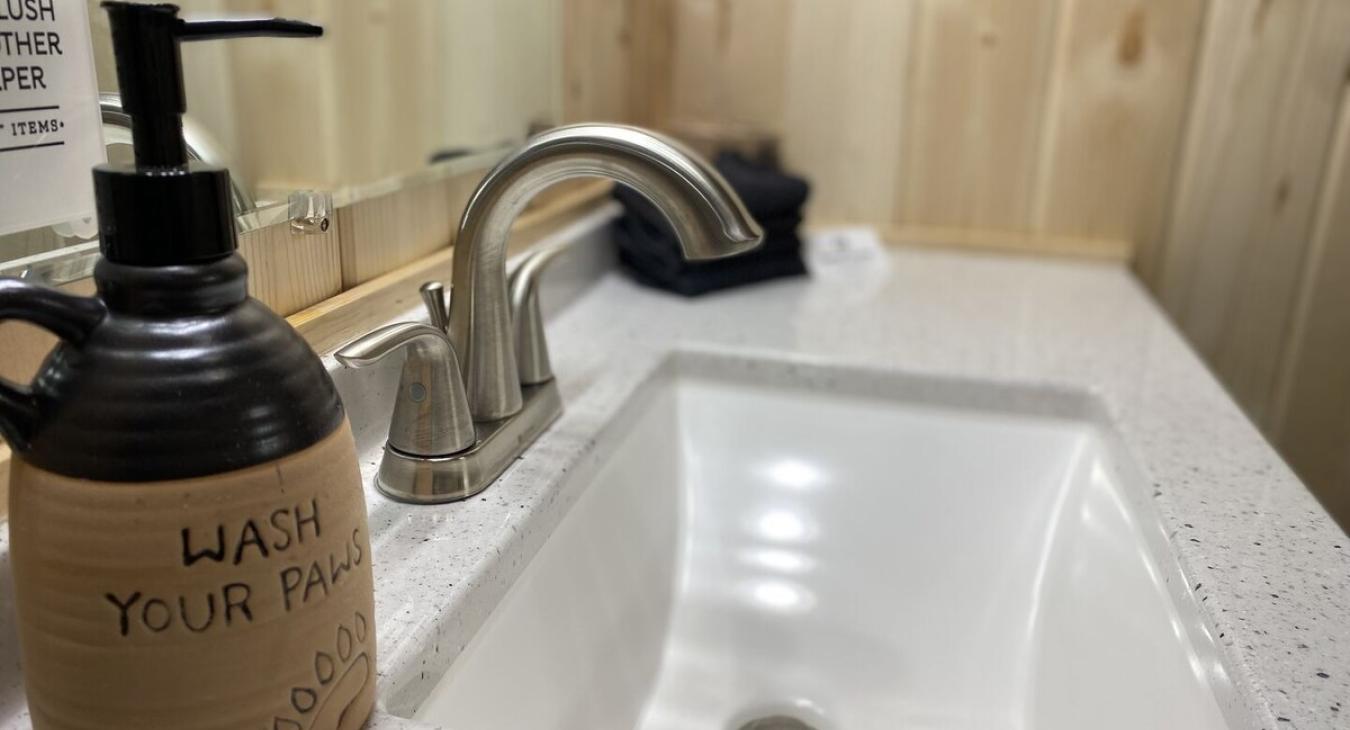 Clean sink with makeup cloths provided for you.