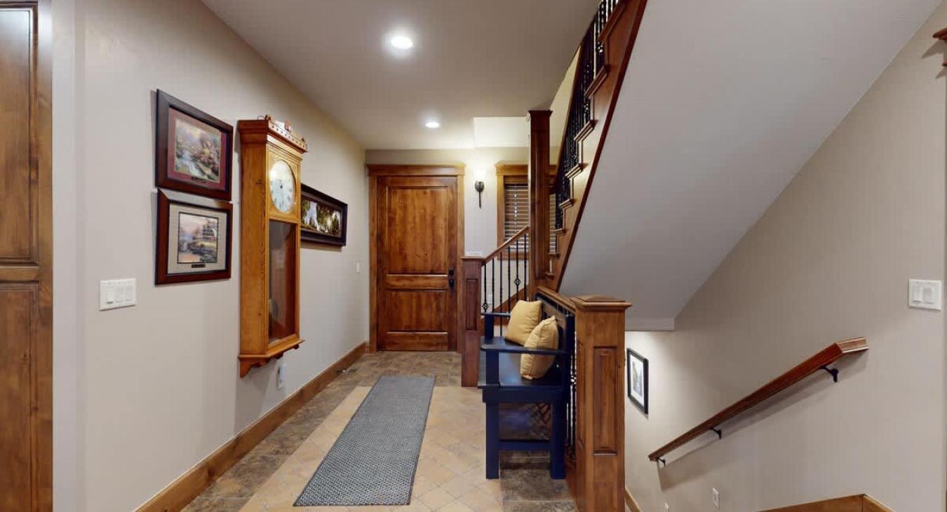 Access the upstairs level from the stairs pictured here.