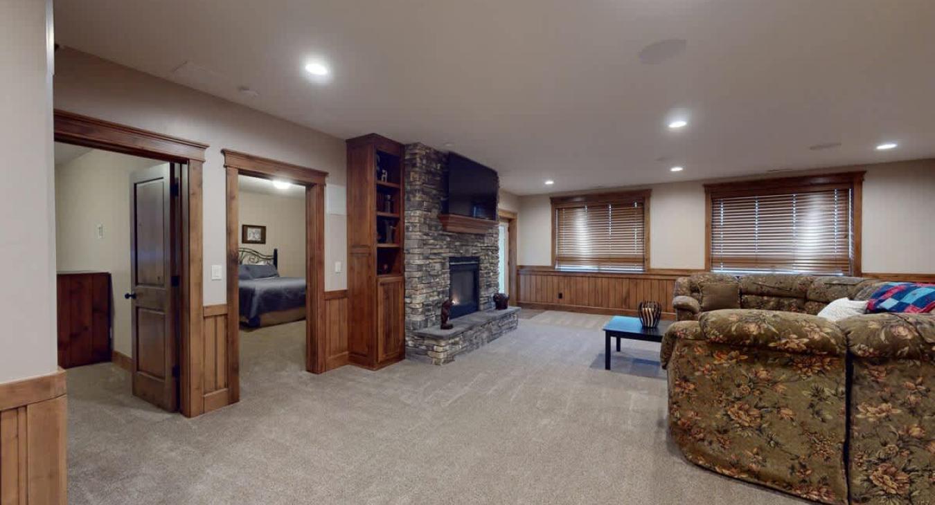 Access the bedrooms and bathroom through the doors here.