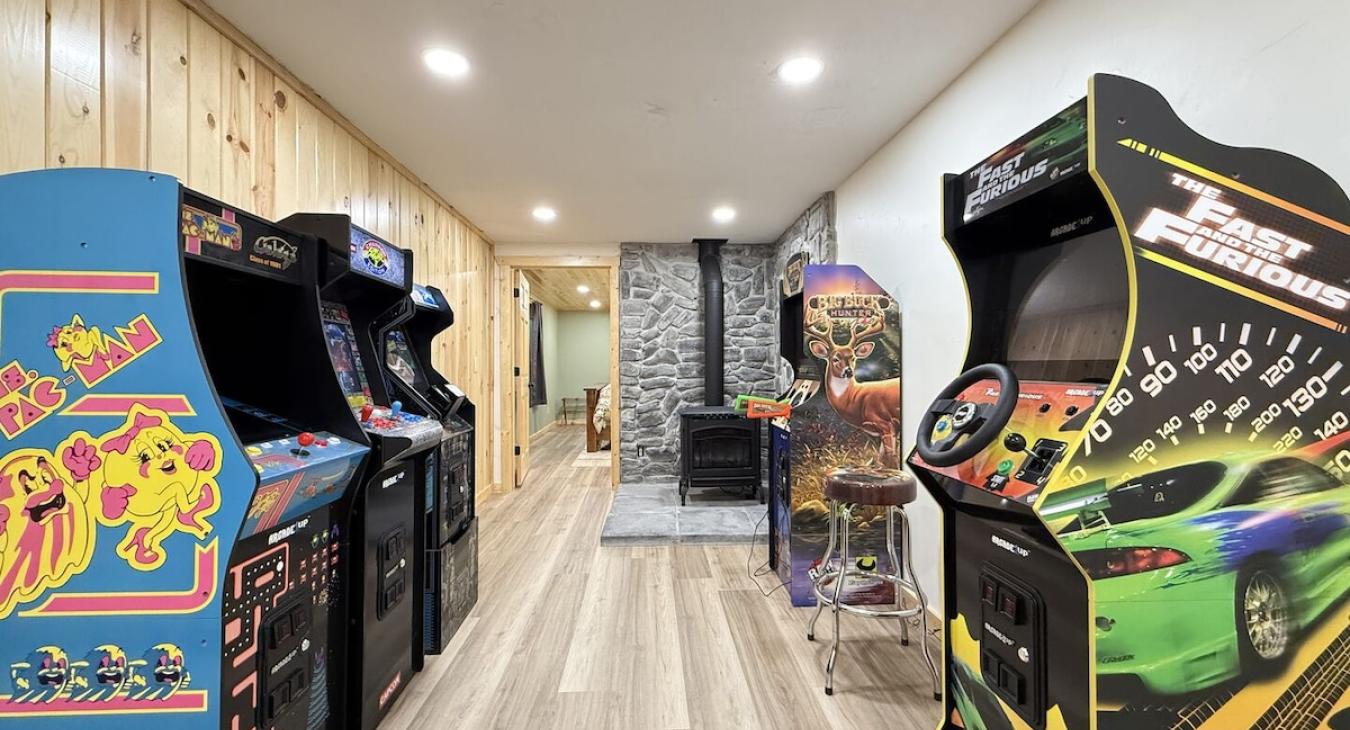 Game area downstairs in the basement.