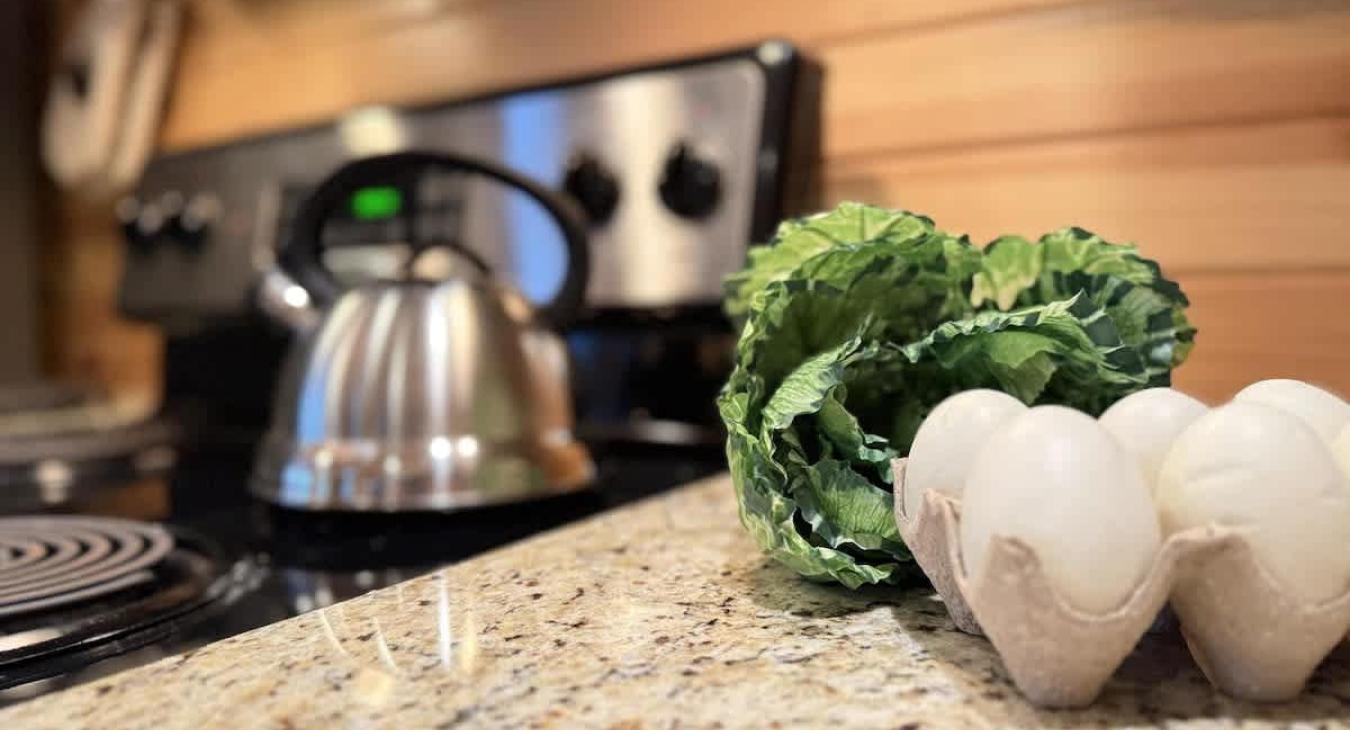 Yummy homemade meals can be made in the huge kitchen.