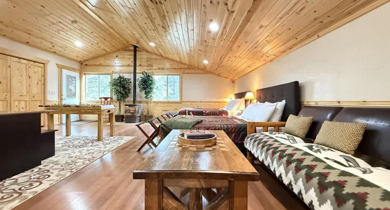 couch and checkers game table