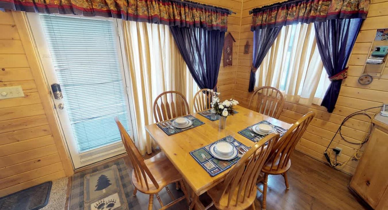 The dining table is perfect to seat up to 6 people with additional seating at the kitchen island.