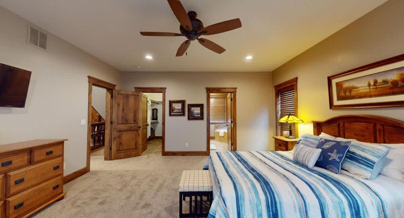 Master bedroom with an ensuite bathroom.