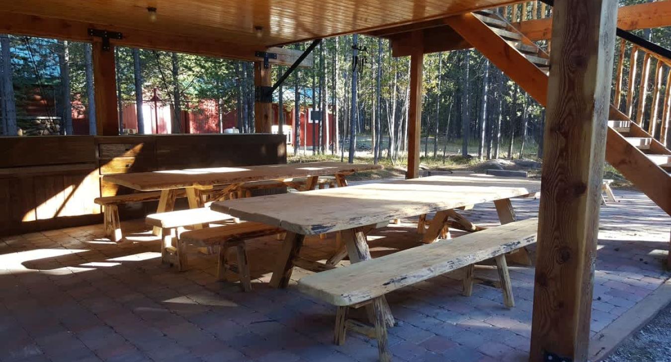 Outdoor seating and grill area