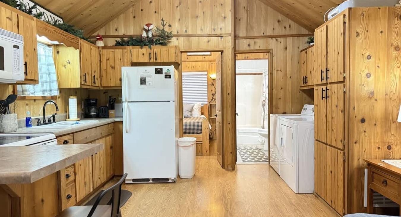 Seating is available at the island with 4 seats.