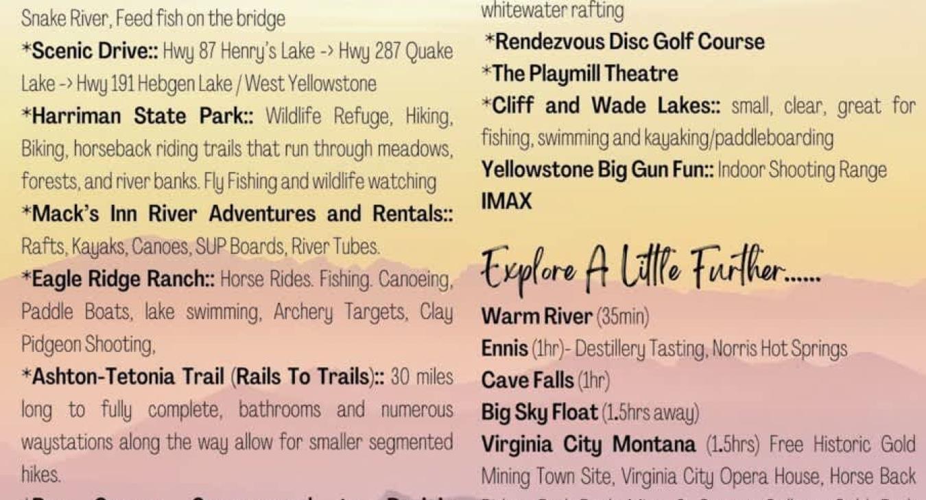 List of activities to enjoy nearby.