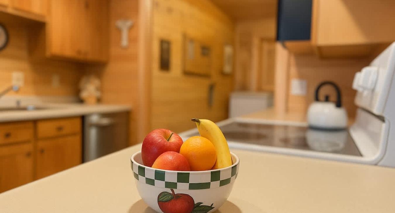 Fruit bowl overlooking the galley kitchen.