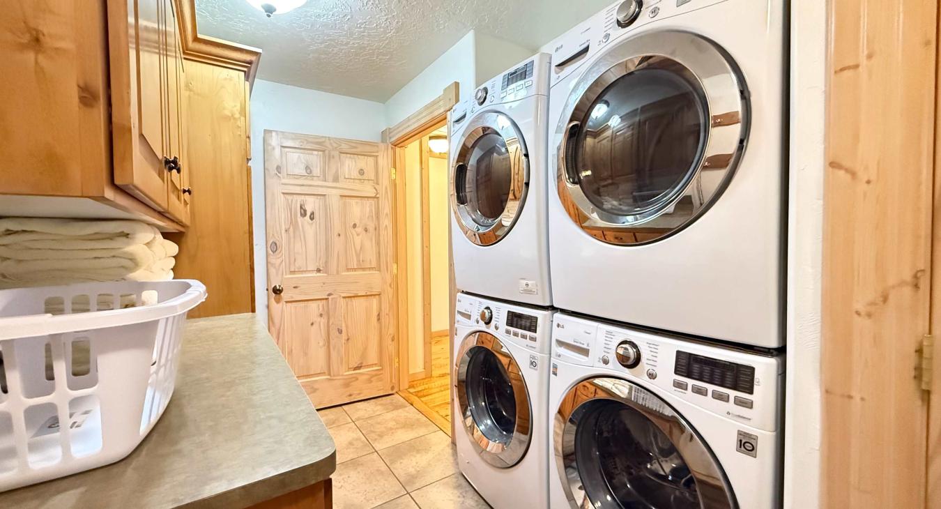 2 sets of full size washer and dryers available for your use. Laundry soap is provided.