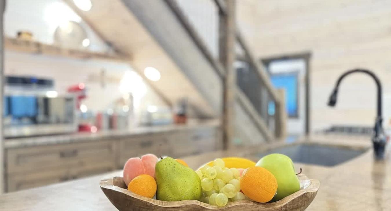 View from the kitchen island to the stairway