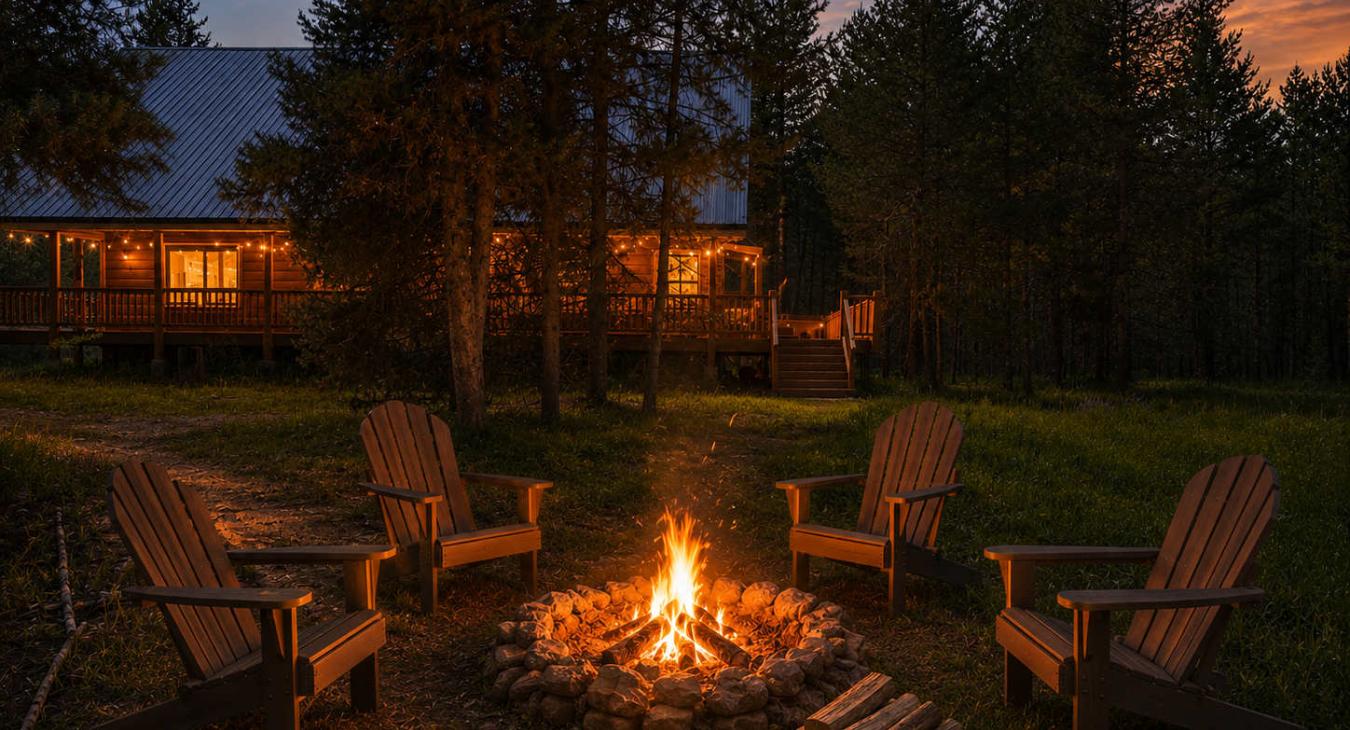 Outside fire pit to enjoy at night under the stars.