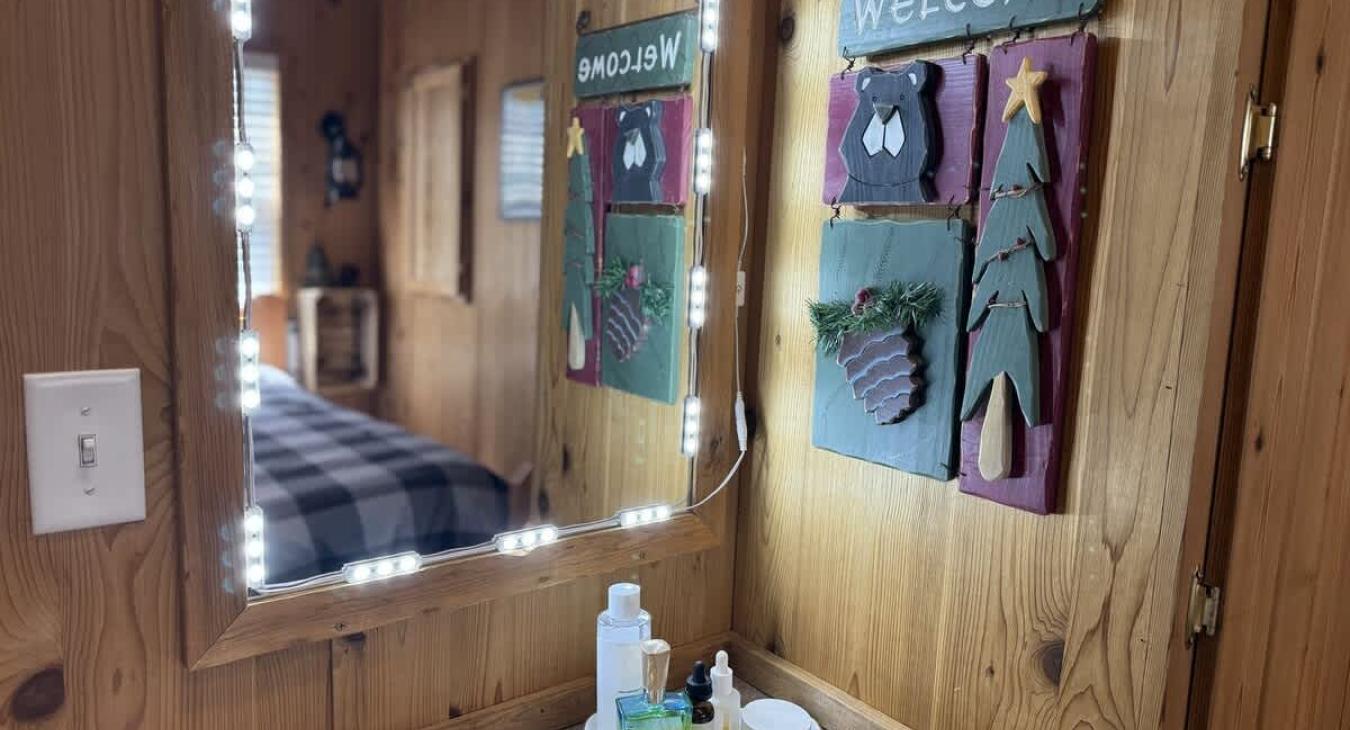 Desk area and closet to store your belongings.