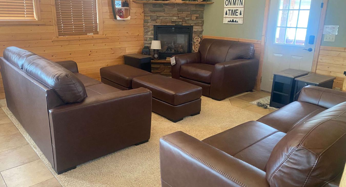 Relaxing leather furniture in great room.