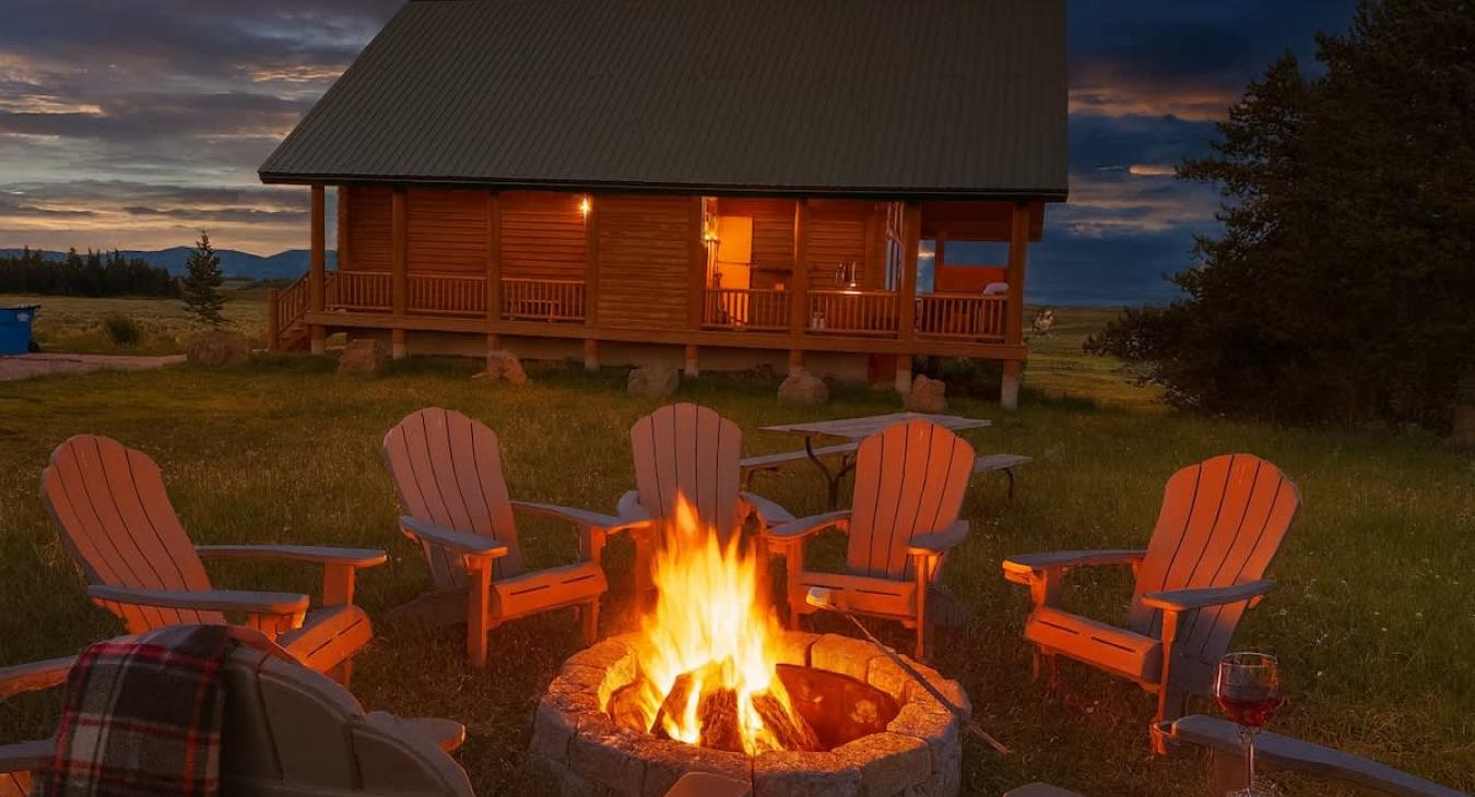 Enjoy the beautiful landscape around the cabin as you enjoy the firepit.