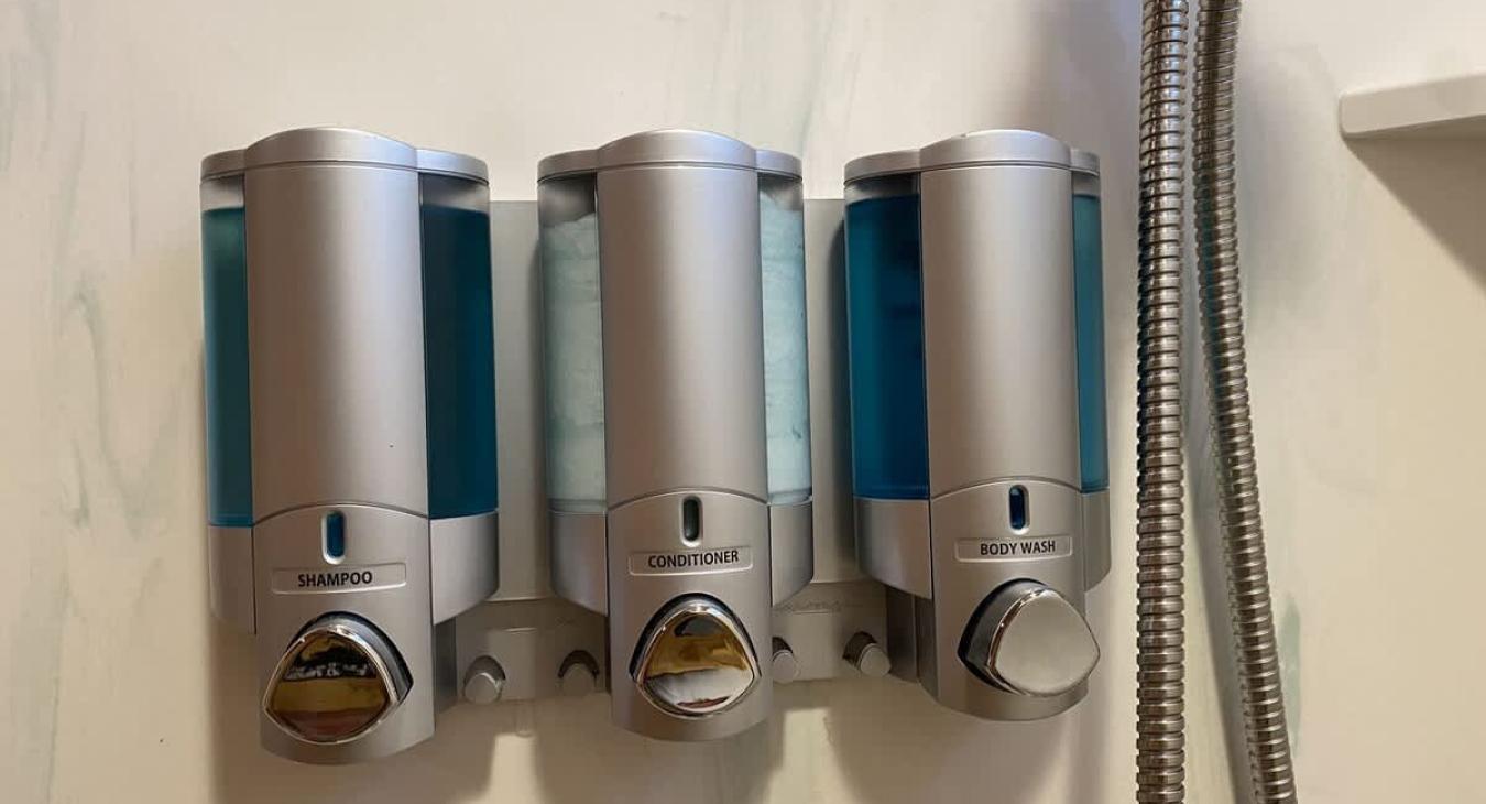 This cabin has shampoo, conditioner, and body wash stocked for you to use.