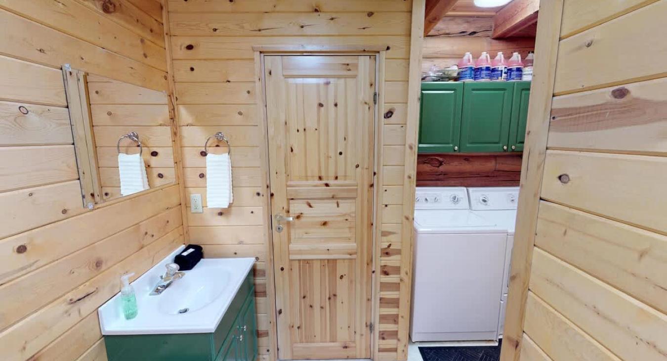 Located just behind the kitchen for easy access.