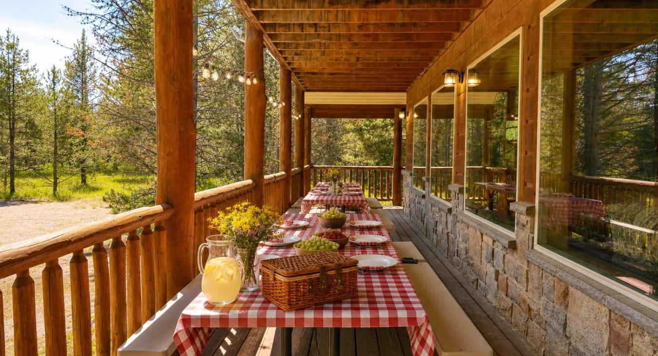 Have a picnic on the front porch on the 2 picnic tables.