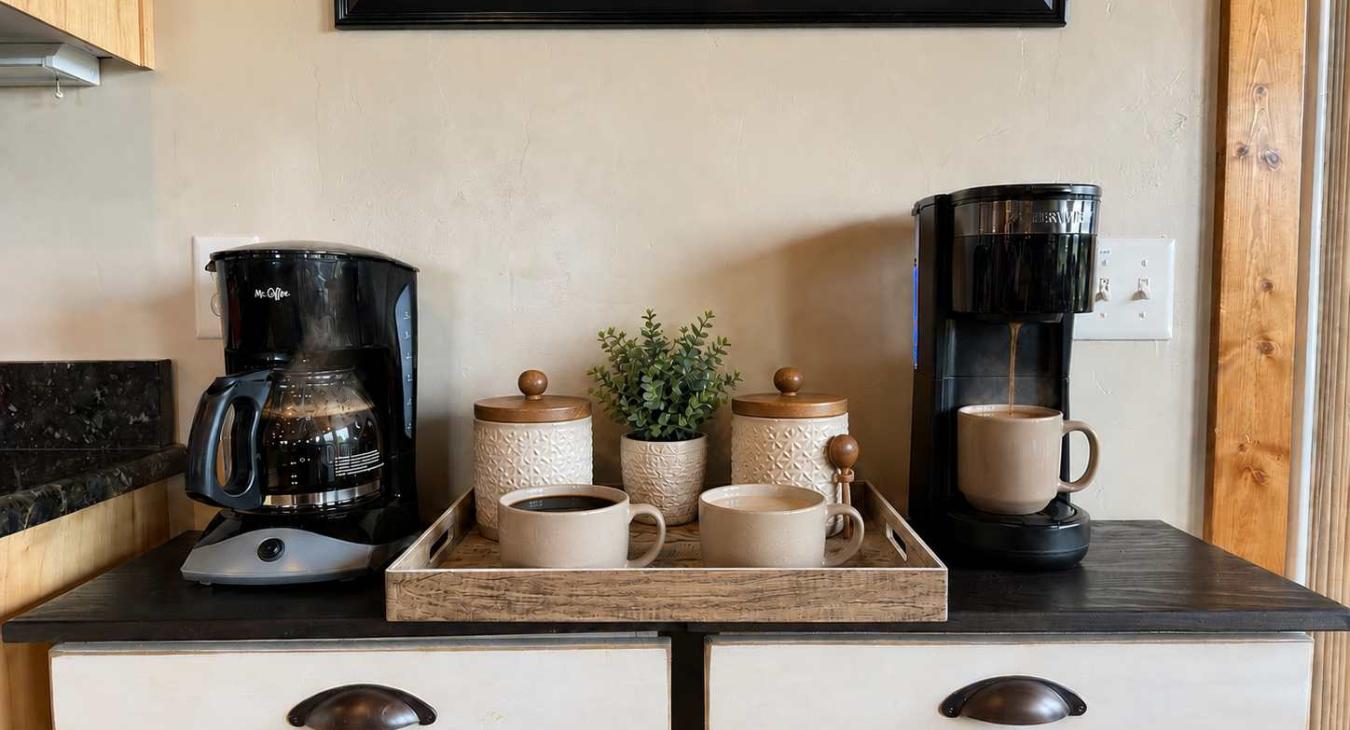 Start your morning right at our dedicated coffee bar, equipped with multiple coffee makers. Please note, coffee pods are BYO (bring your own).