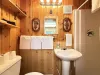 Main Level 3/4 full bathroom just off the kitchen.