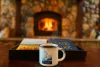 Enjoy a hot cup of coffee in front of the wood fireplace.