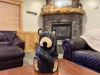 This cabin has much bear decor that offers a unique rustic charm.