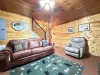 Basement living room area with sleeper sofa